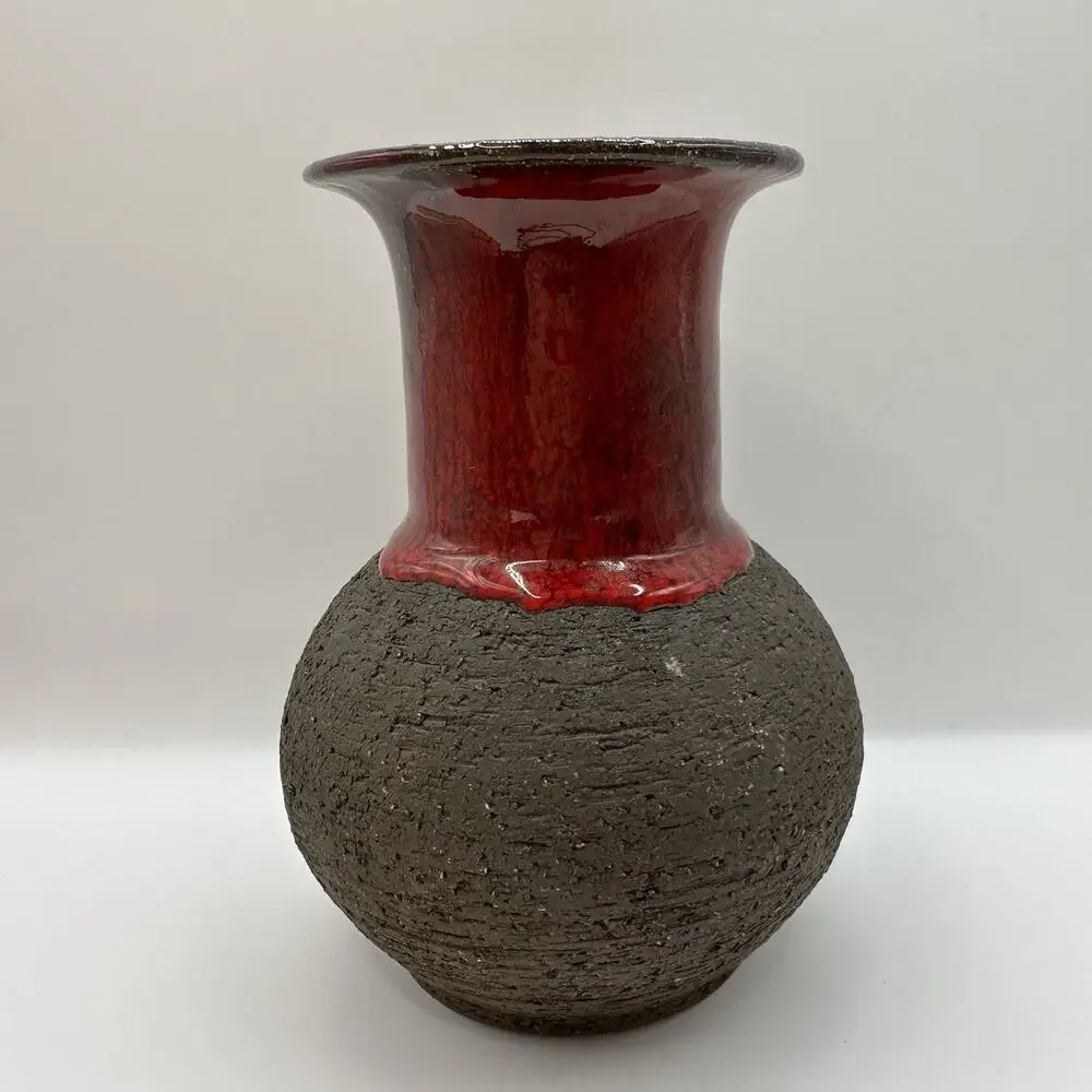 Lehmann Keramik Vase Fat Lava Mid Century Denmark Red Glaze Chamotte Fireclay